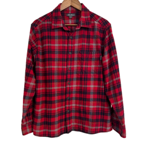 Eddie Bauer Men’s Red Plaid Button Front Flannel Large